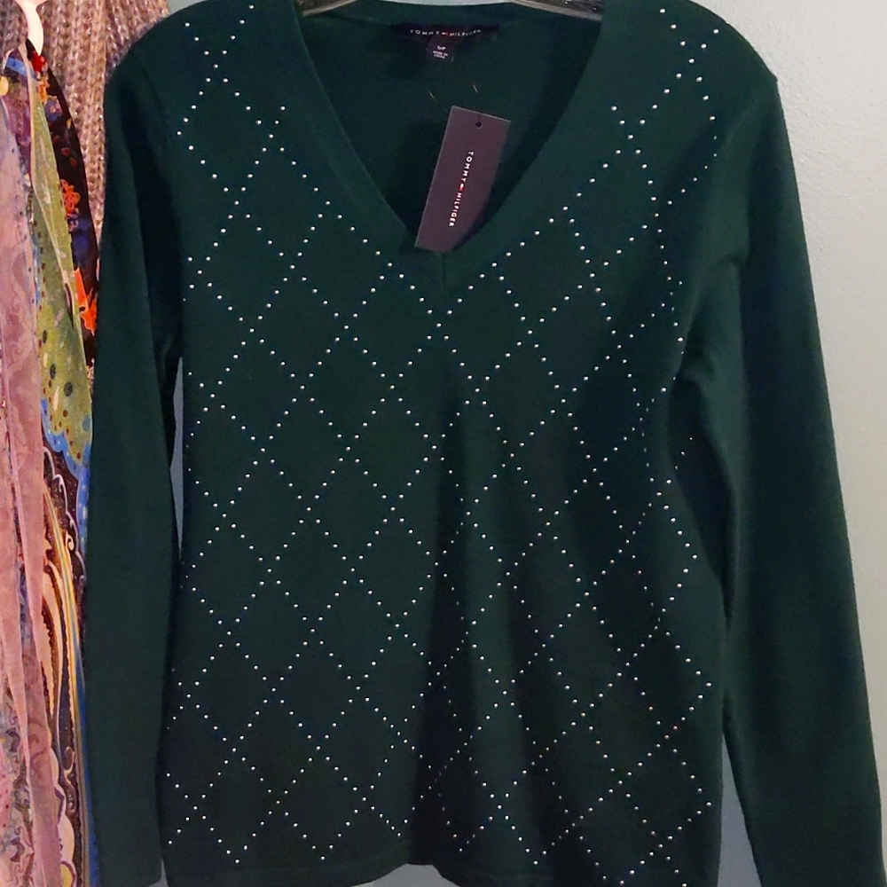 Studded Tommy Hilfiger v neck sweater